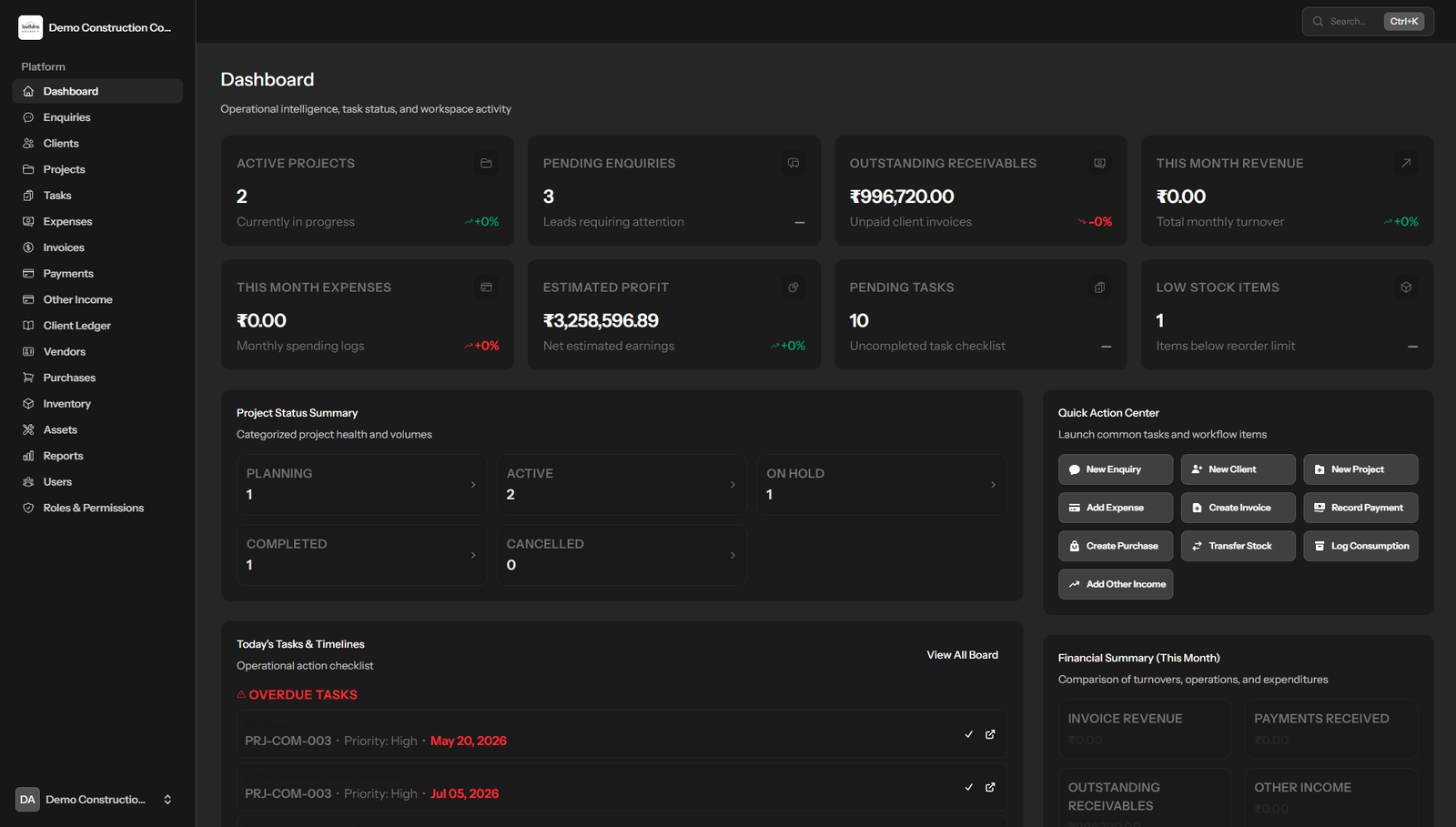 Construction Project Management Dashboard