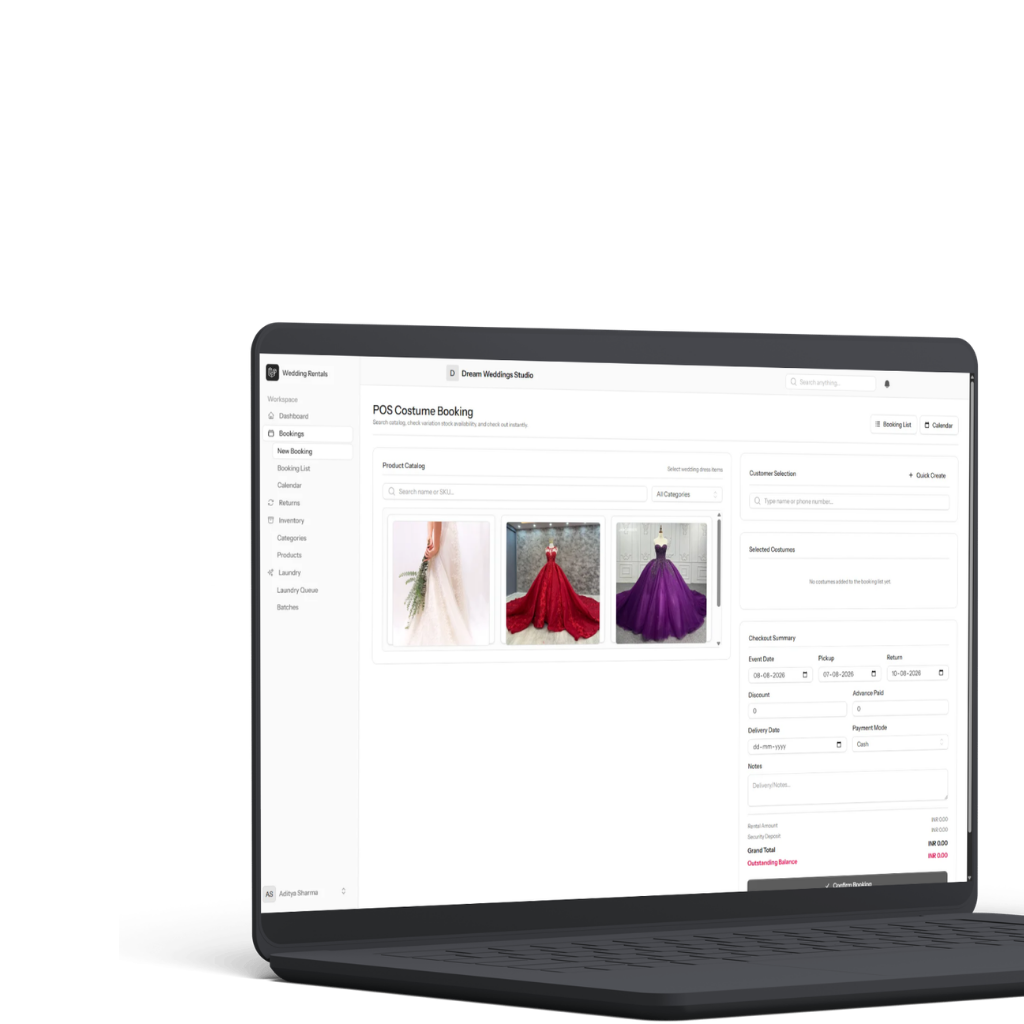 Wedding Rental Management Dashboard Mockup